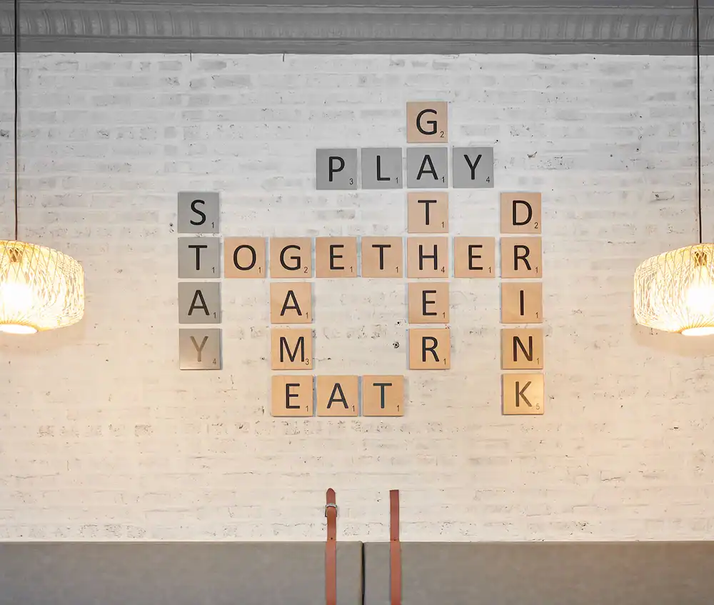 Stay & Play Game Cafe Scrabble Wall